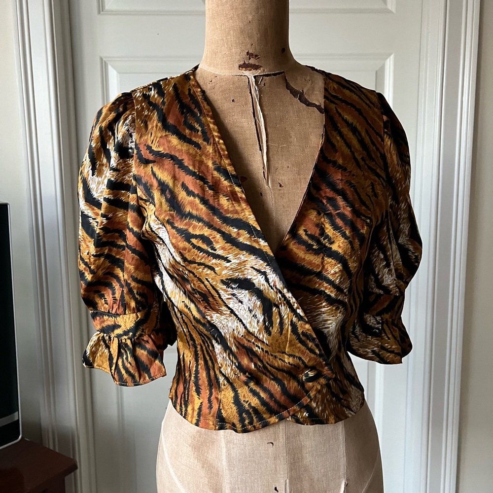 Nasty Gal Tiger Print Crop Blouse